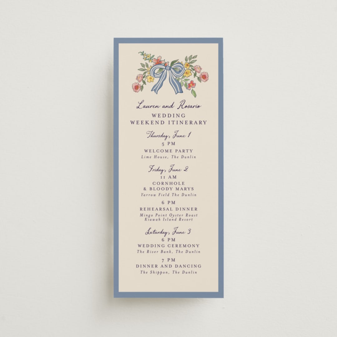 "A wedding in Low Country" - Wedding Weekend Itinerary Cards in Cornflower by Chris Griffith - Front