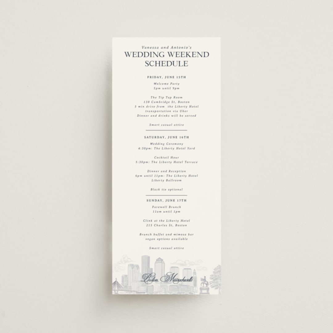"Boston Toile" - Wedding Weekend Itinerary Cards in Marine by Jenna Holcomb - Front