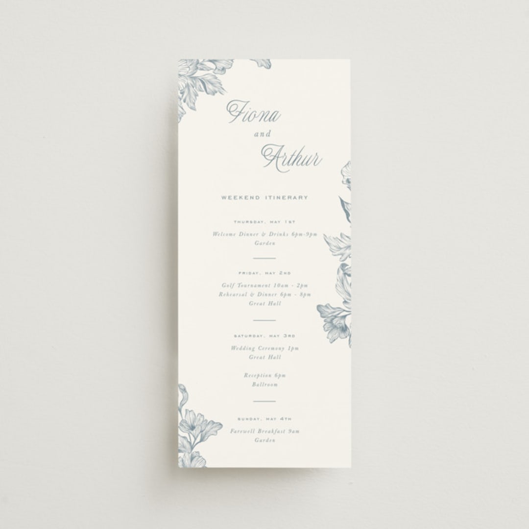 "Wreath In Bloom" - Wedding Weekend Itinerary Cards in Lake by Leah Bisch - Front