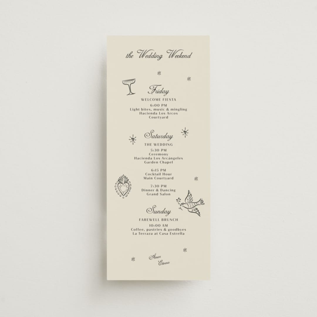 "Milagro" - Wedding Weekend Itinerary Cards in Ivory by Ani Somi - Front