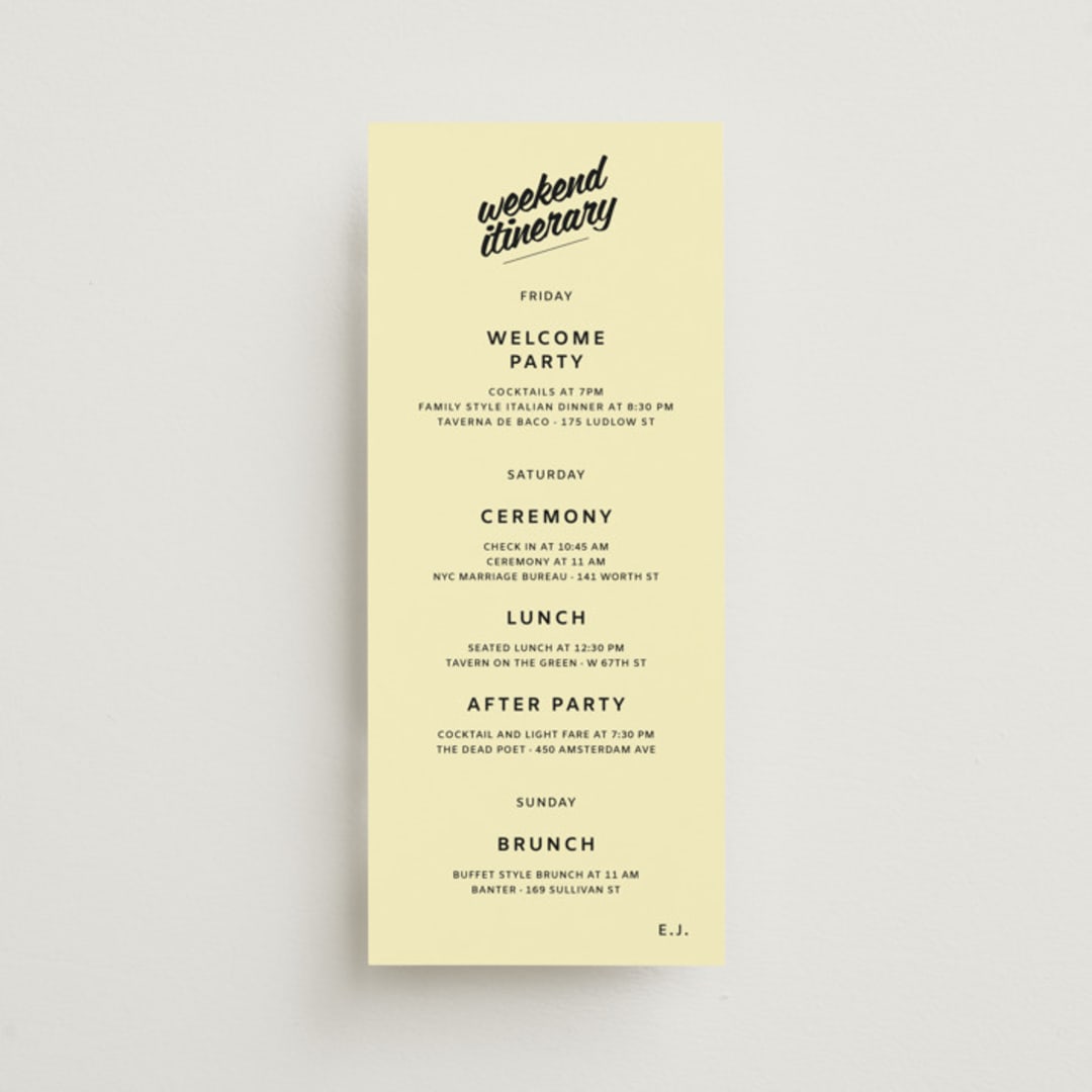 "Courthouse" - Wedding Weekend Itinerary Cards in Butter by Studio Suku - Front