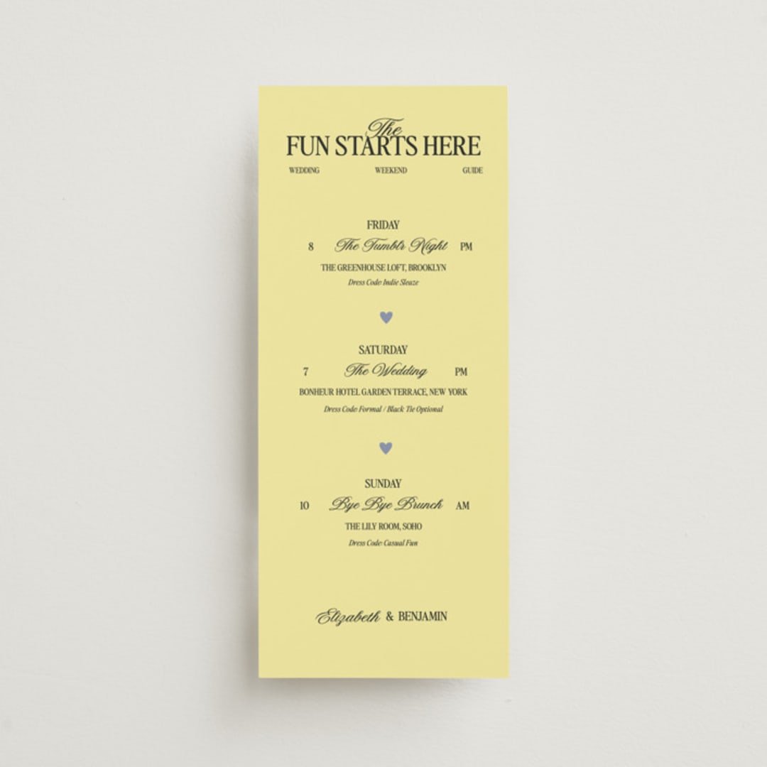 "The Eternal" - Wedding Weekend Itinerary Cards in Butter by Helena Vitto - Front
