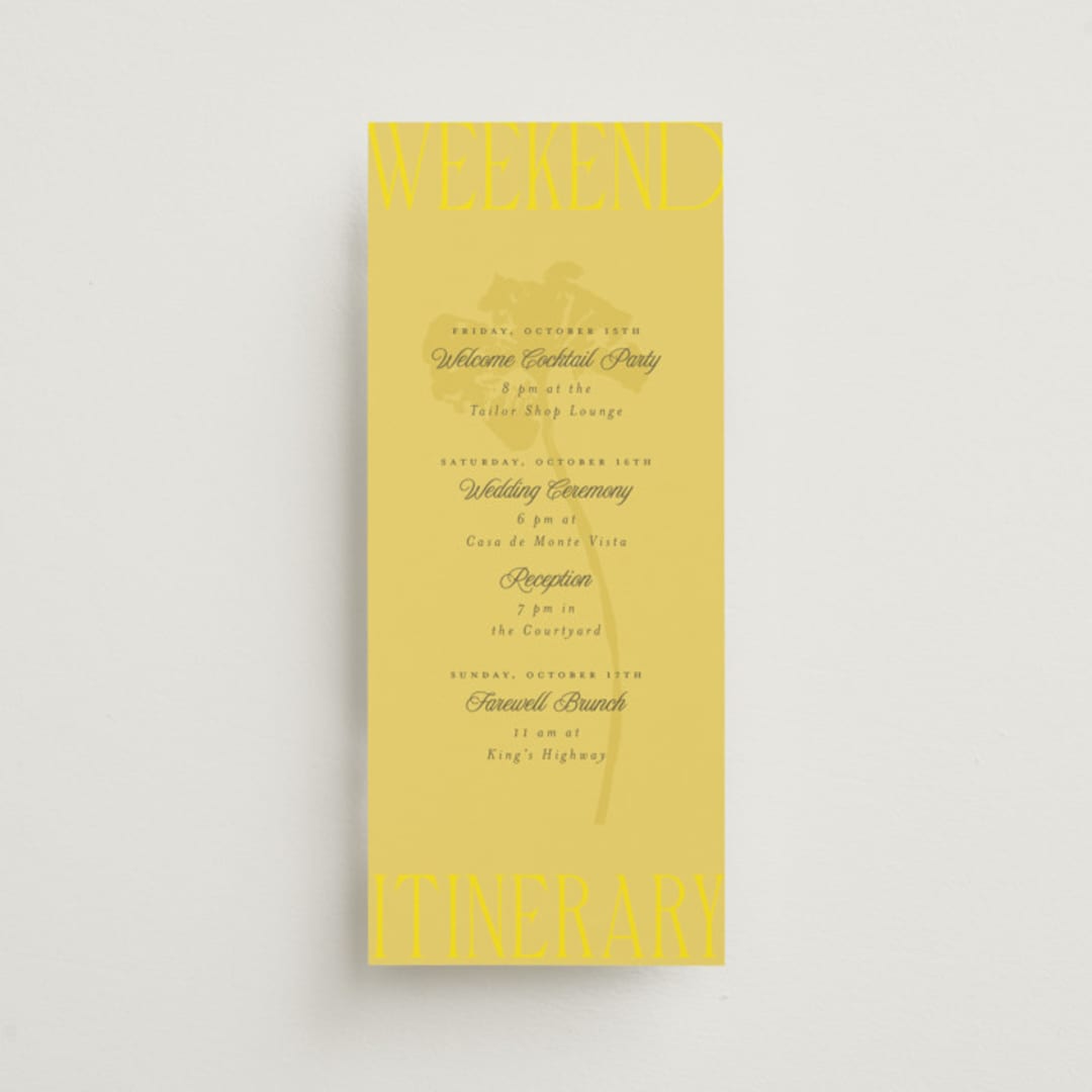 "Bloom" - Wedding Weekend Itinerary Cards in Caribbean Citrus by Morgan Kendall - Front