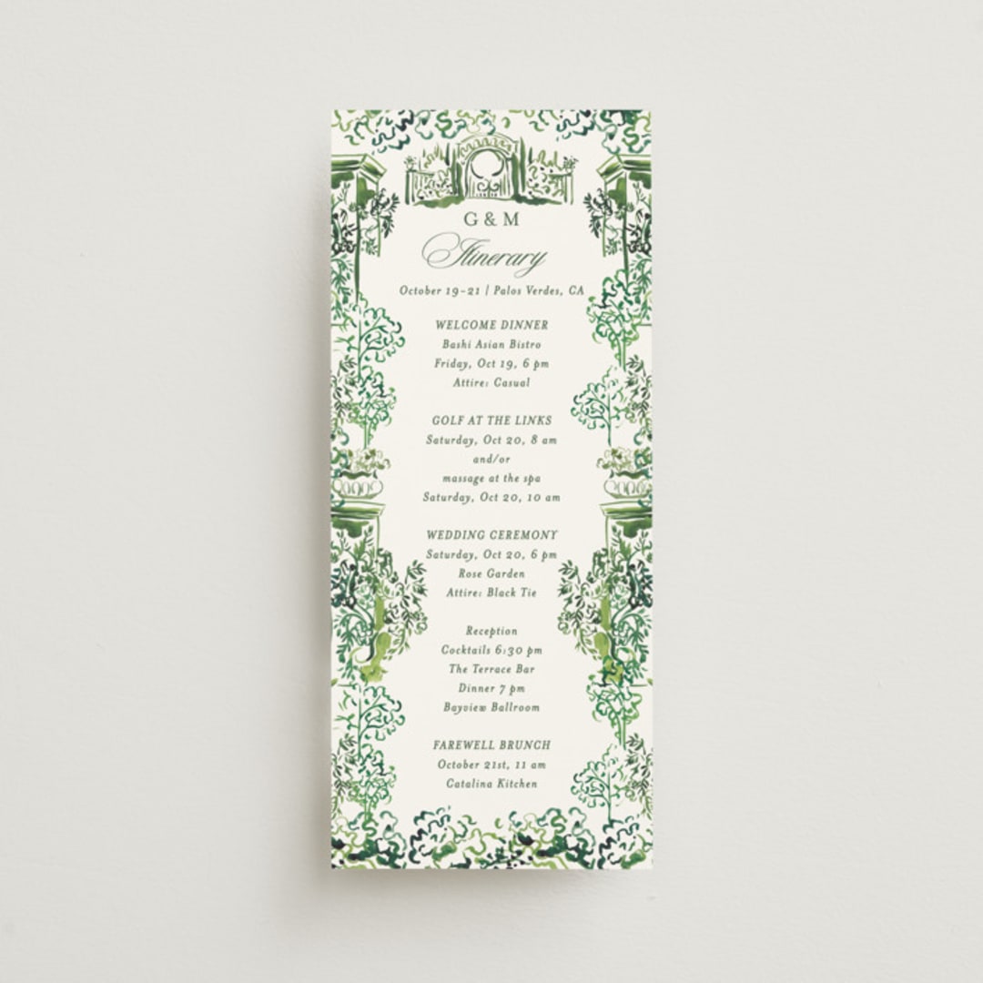 "gates and pillars" - Wedding Weekend Itinerary Cards in Sap by Becky Nimoy - Front