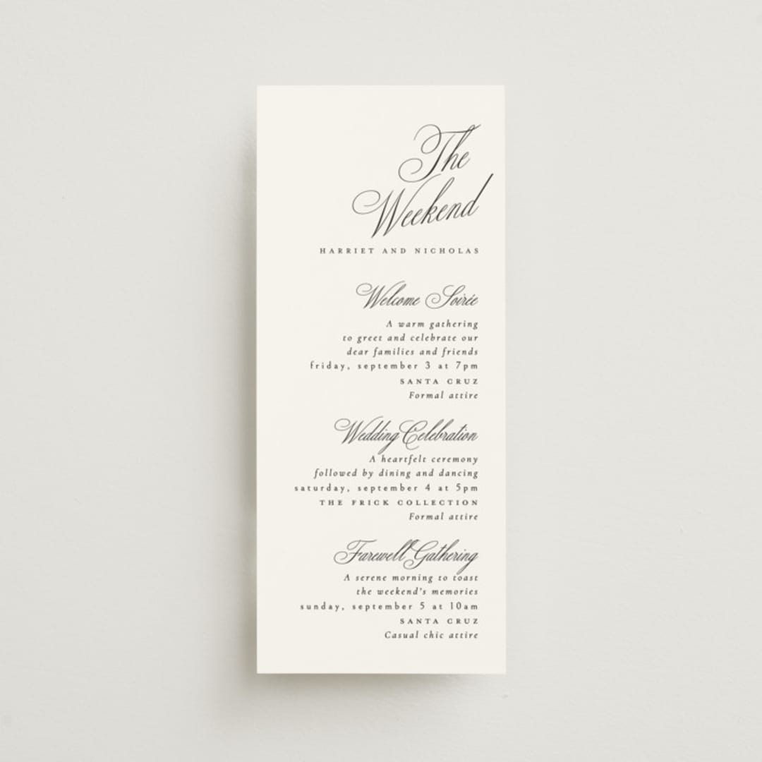 "Written with love" - Wedding Weekend Itinerary Cards in Noir Slate by Ana de Sousa - Front