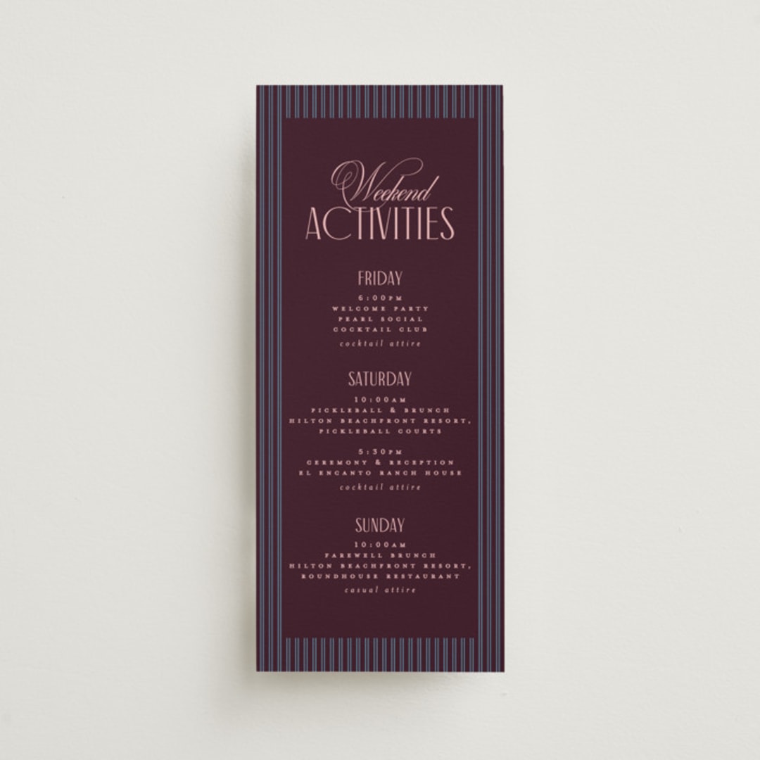 "sophisticate" - Wedding Weekend Itinerary Cards in Plum by Owl and Toad - Front