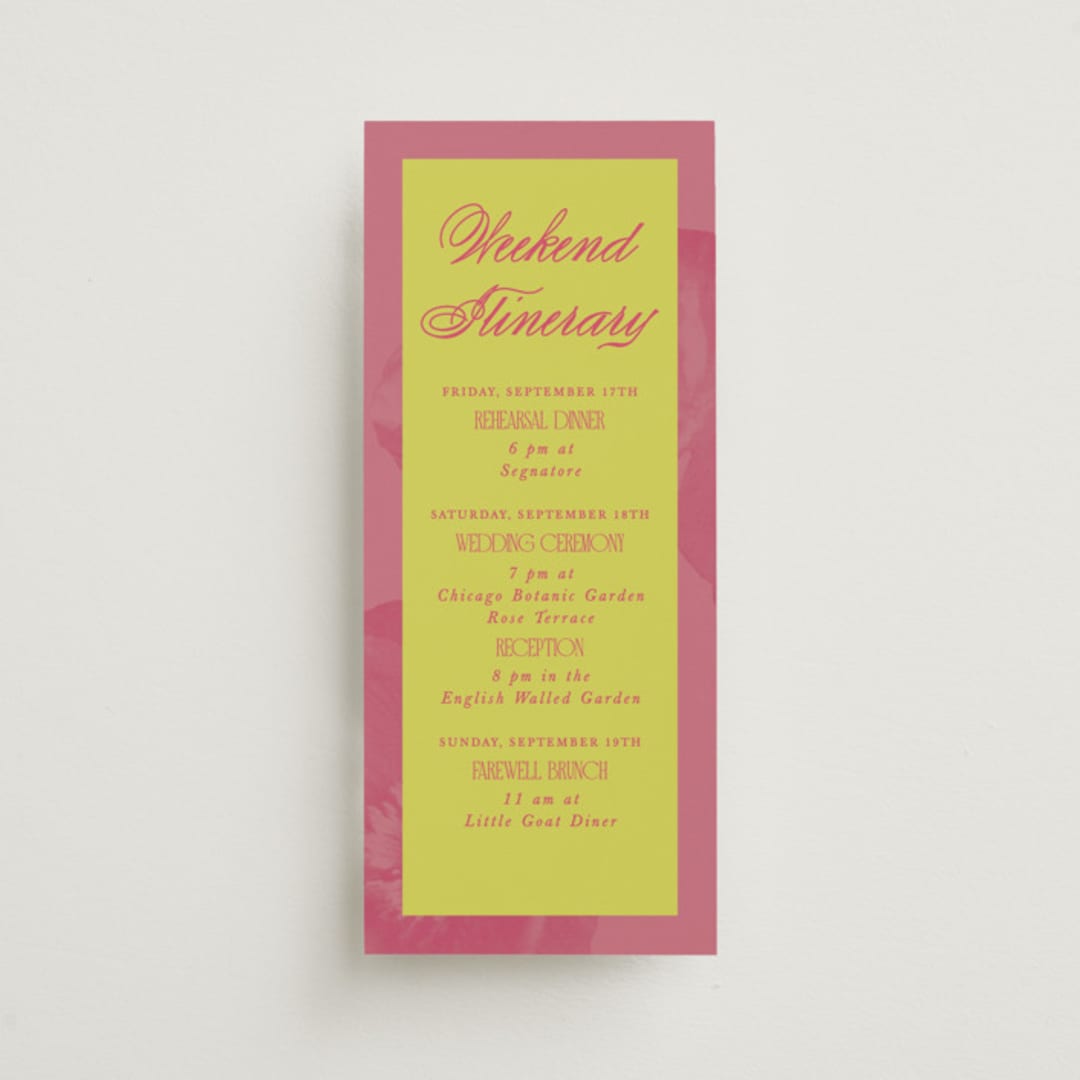 "Maximalist Poppies" - Wedding Weekend Itinerary Cards in Flamingo by Morgan Kendall - Front