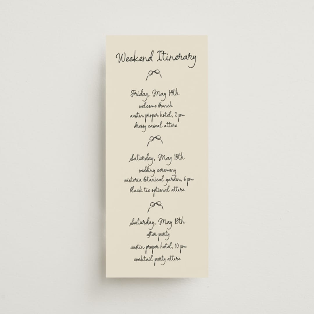 "Inkwoven" - Wedding Weekend Itinerary Cards in Tuxedo by Jelena Vuletic - Front