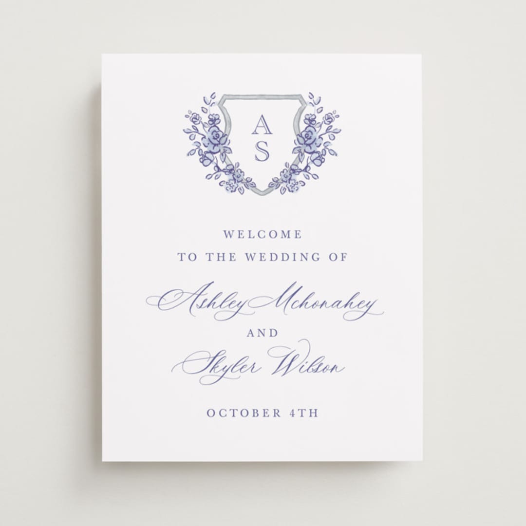 "watercolor flowers crest" - Welcome Signs in Dusty Blue by Cass Loh - Front