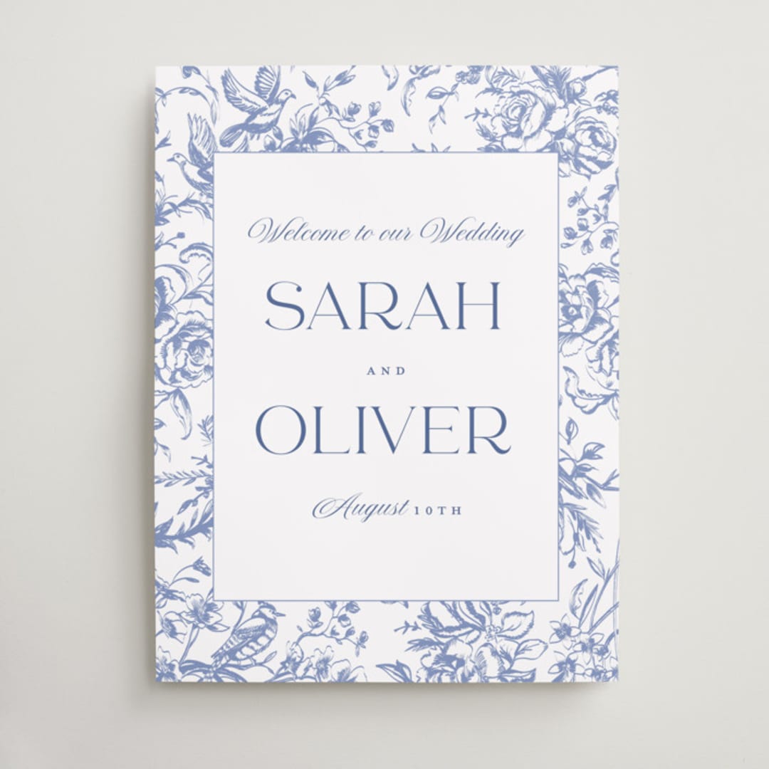 "Dreamy Toile" - Welcome Signs in Blueberry by Teju Reval - Front