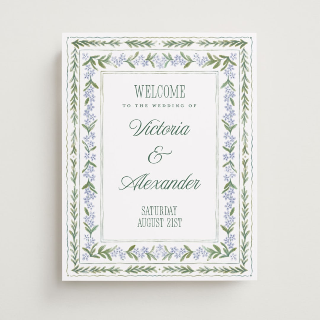 "Vintage Sketched" - Welcome Signs in Wisteria by Jenna Holcomb - Front