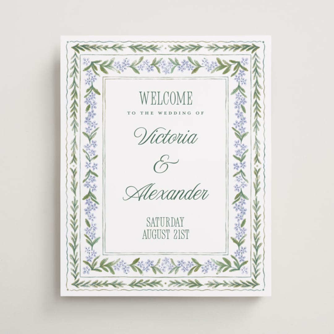 "Vintage Sketched" - Welcome Signs in Wisteria by Jenna Holcomb - Front
