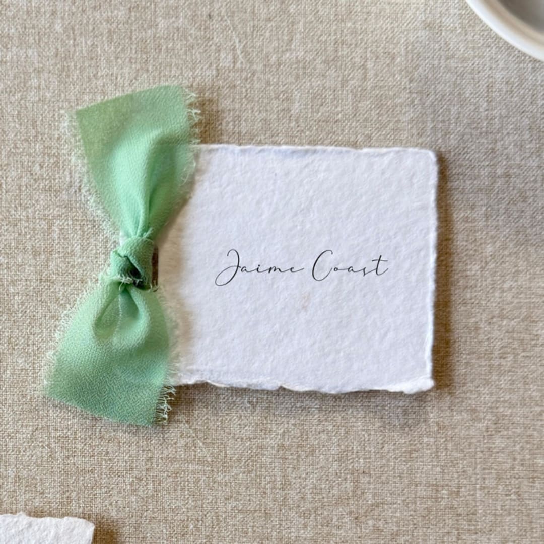 "Handmade Paper Tag with Sage Green Bow | Set of 10 | Custom Text" - Favor Tags in green by Cotton and Bow