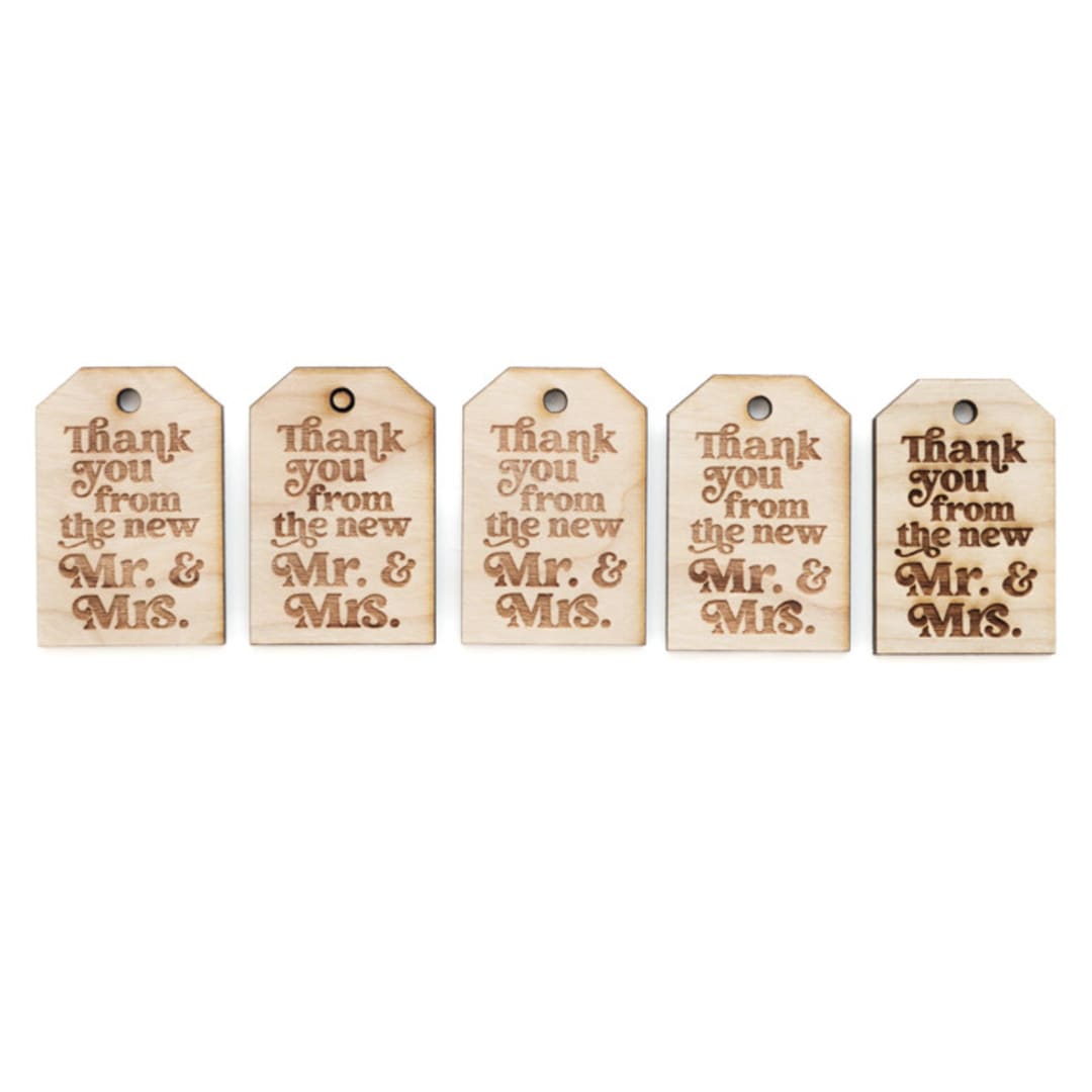 Set of 20 Thank You From The New Mr and Mrs Wood Tags