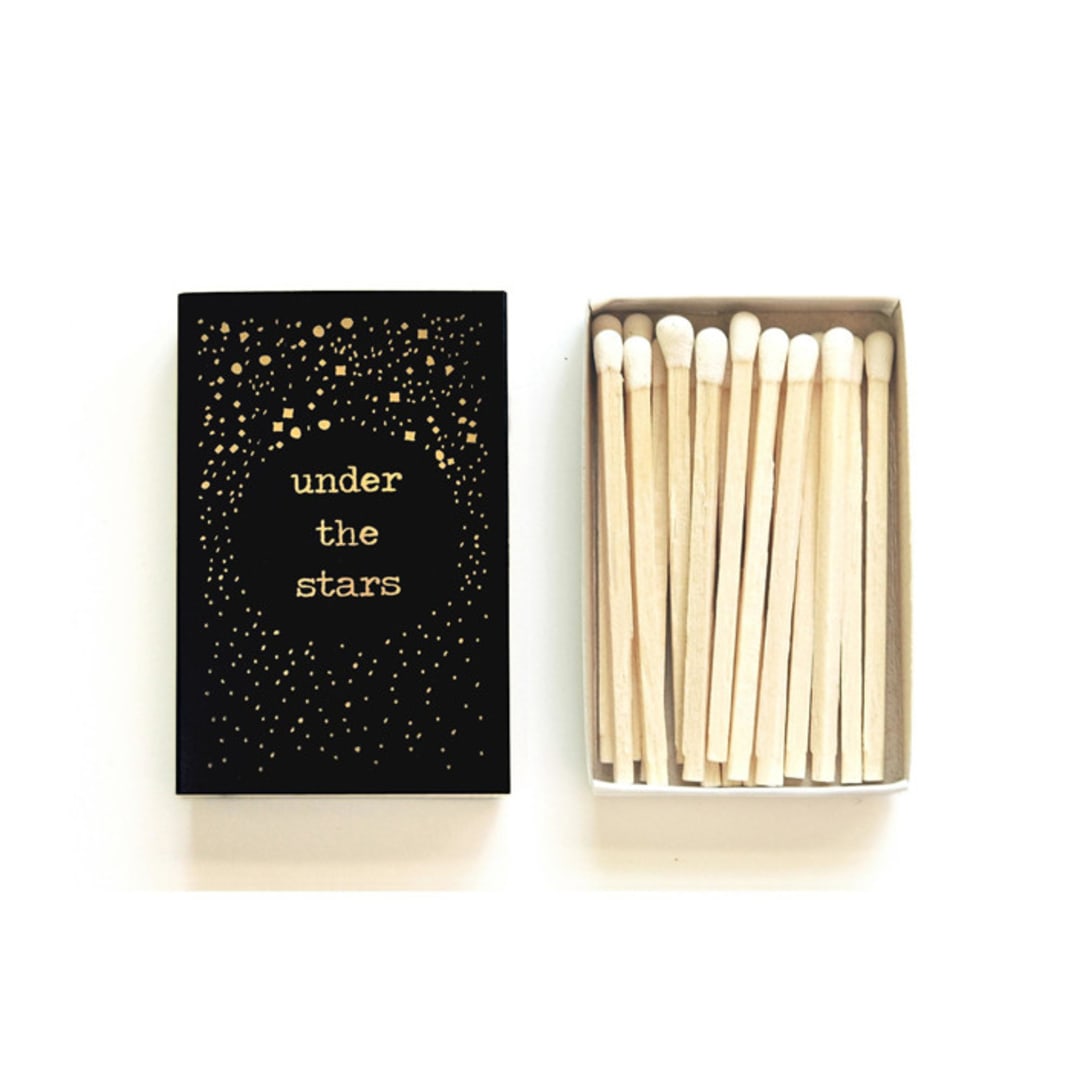 "Under the Stars Matchbox, Gold on Black" - Matchbooks and Matches in gold by Jessica Cunningham