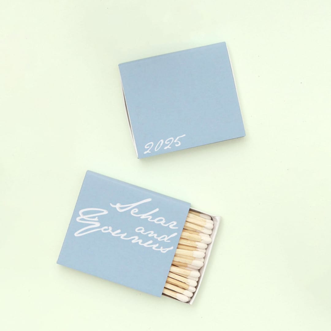 "Bold Script Matchbox, set of 100" - Matchbooks and Matches in blue by ForYourParty