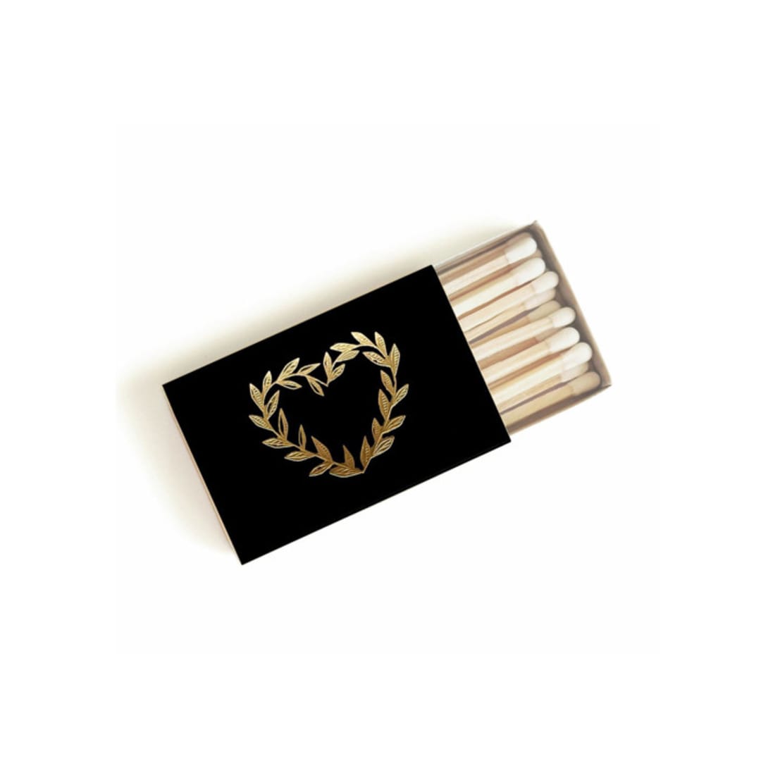 "Wild at Heart Matchbox, Gold on Black" - Matchbooks and Matches in black by Jessica Cunningham