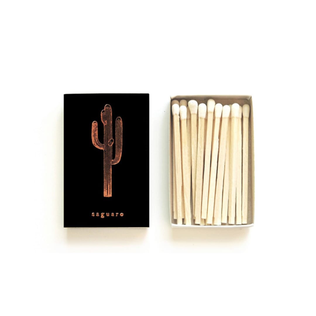 "Saguaro Cactus Matchbox, Copper on Black" - Matchbooks and Matches in black by Jessica Cunningham