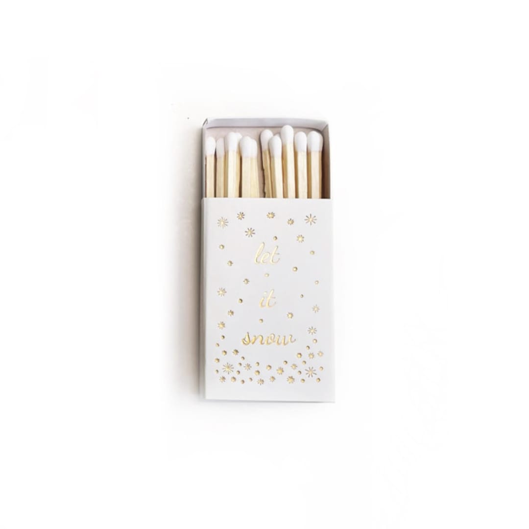 "Let it Snow Matchbox, Gold on White" - Matchbooks and Matches in white by Jessica Cunningham