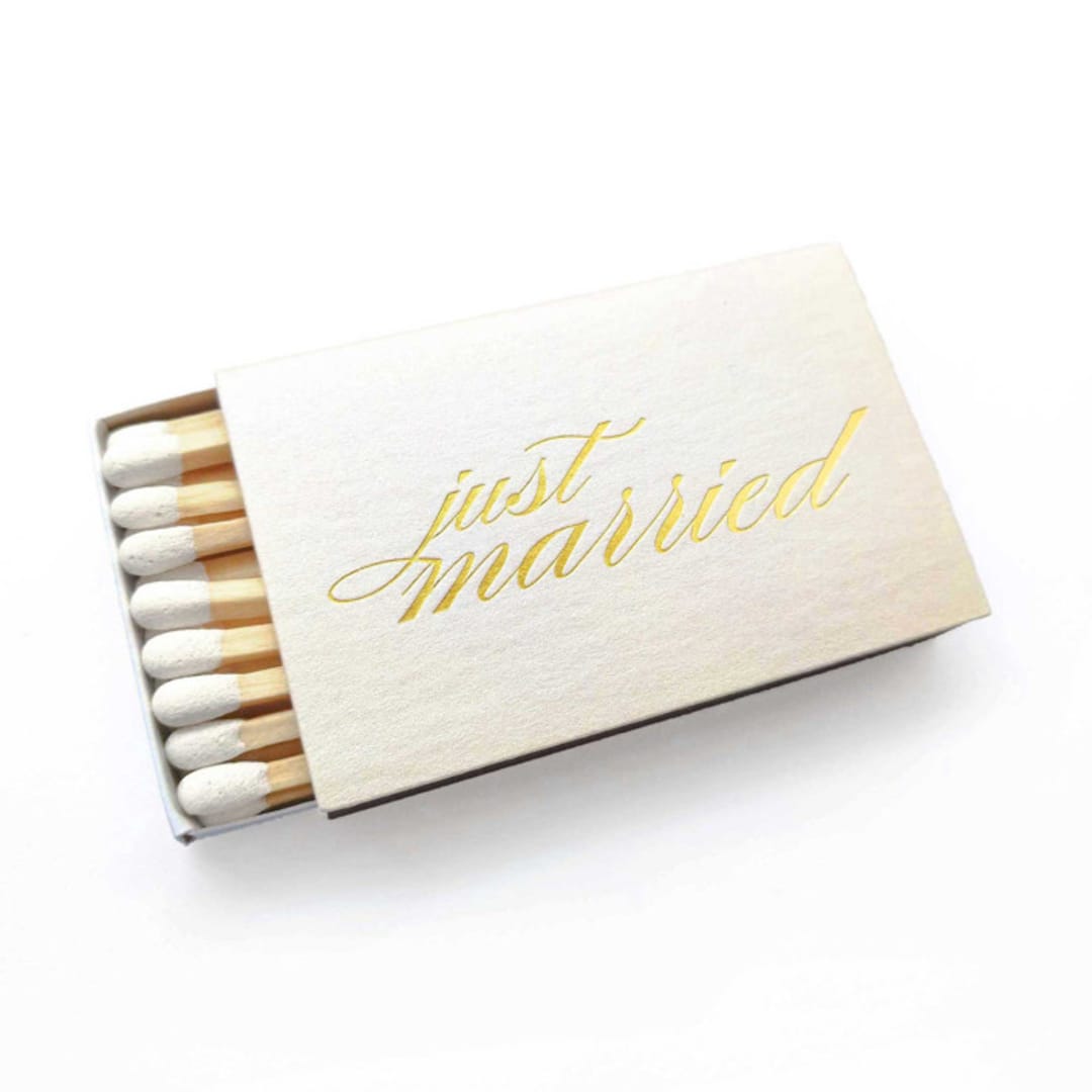 "Just Married Matchbox" - Matchbooks and Matches in white by Tea and Becky