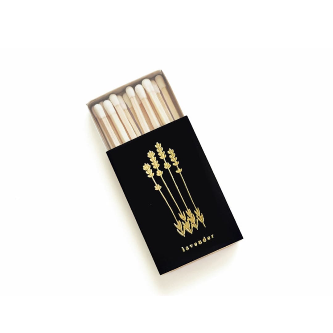 "Lavender Matchbox, Gold on Black" - Matchbooks and Matches in black by Jessica Cunningham