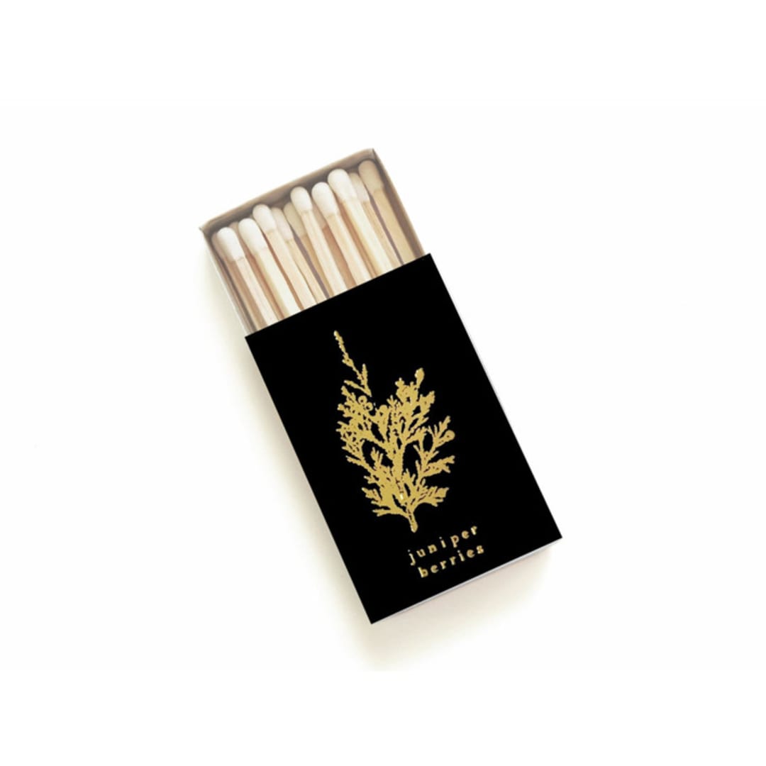 "Juniper Berries Matchbox, Gold on Black" - Matchbooks and Matches in gold by Jessica Cunningham
