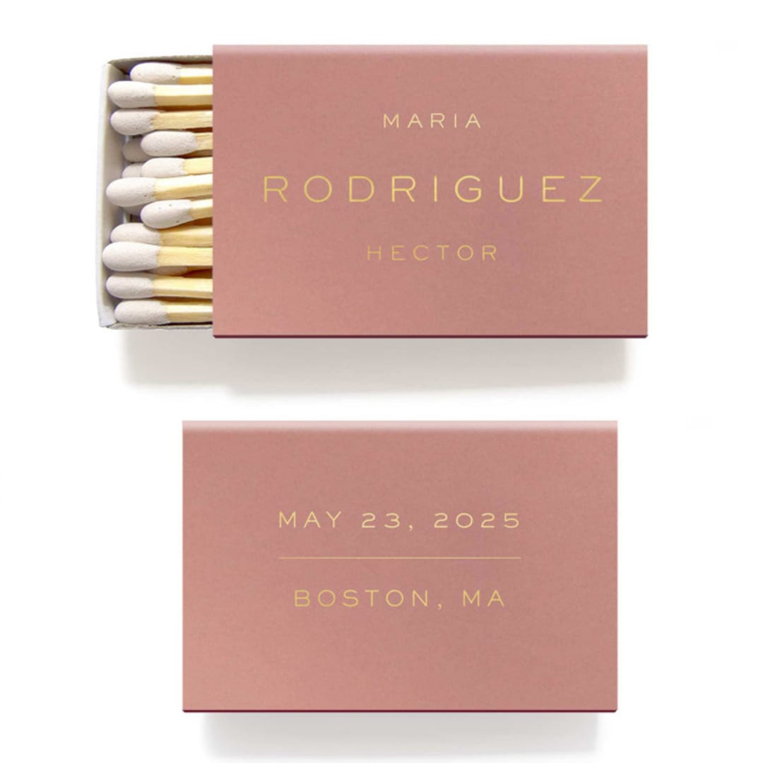 "Custom Minimalist Matchboxes, Set of 50" - Matchbooks and Matches in pink by Tea and Becky