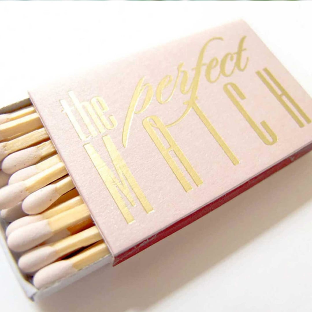 "Custom The Perfect Match Matchboxes, Set of 50" - Matchbooks and Matches in pink by Tea and Becky