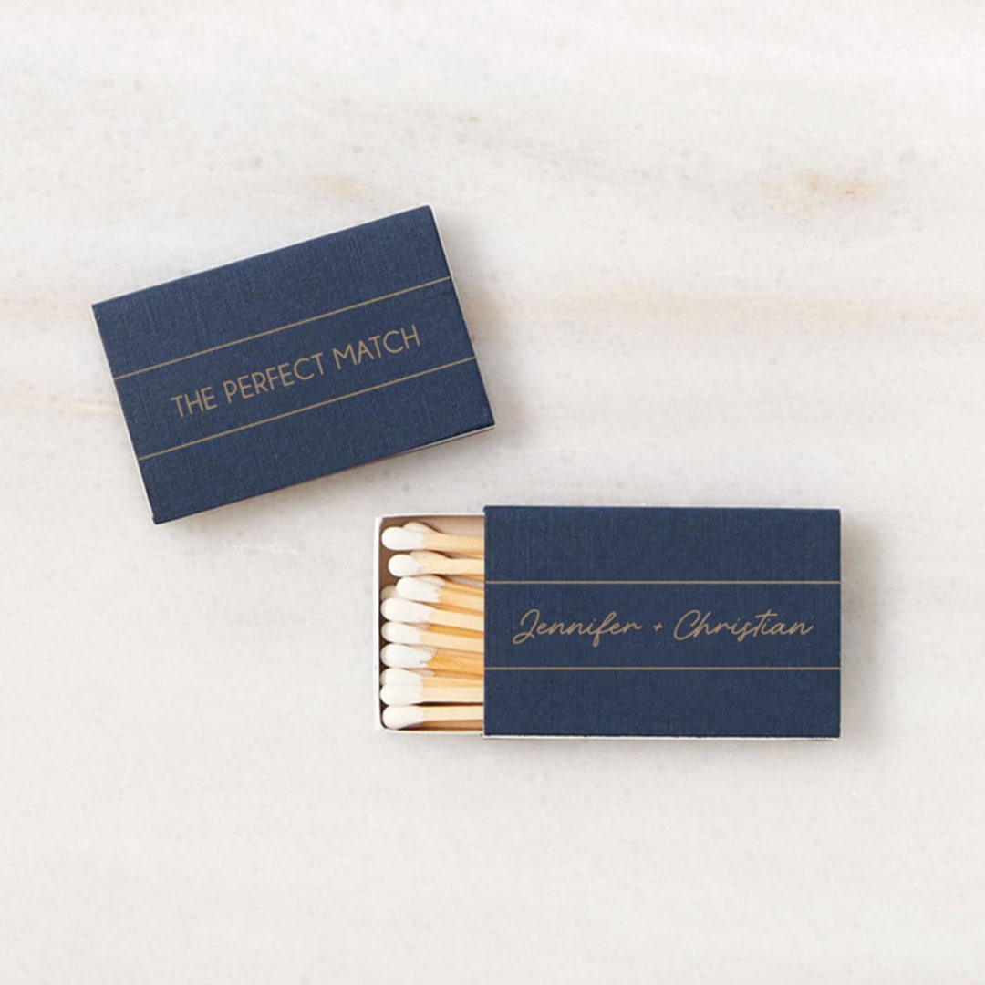 "Line Frame Script Names Matchbox, set of 100" - Matchbooks and Matches in blue by ForYourParty