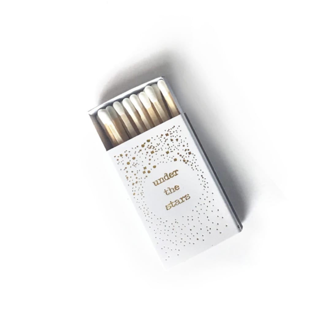 "Under the Stars Matchbox, Gold on White" - Matchbooks and Matches in white by Jessica Cunningham