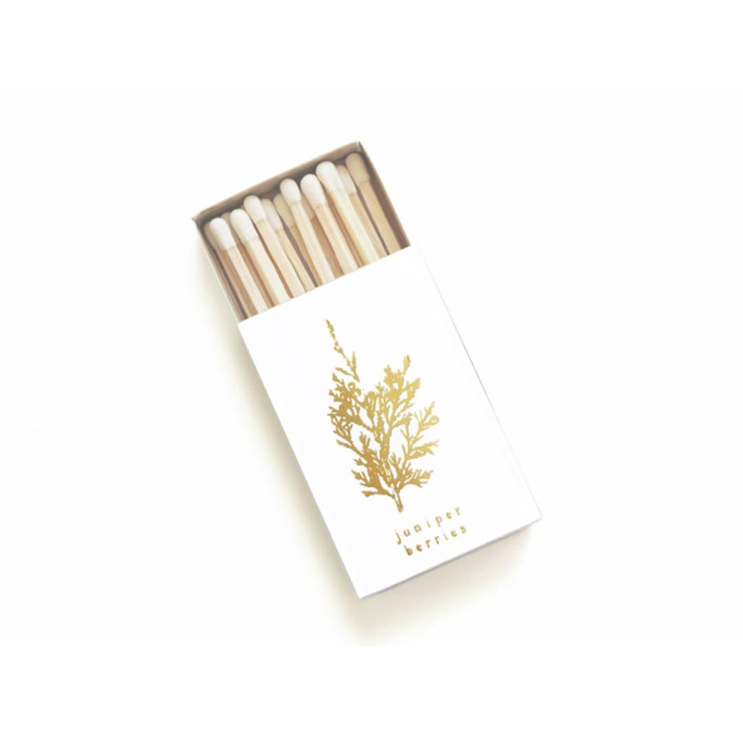 "Juniper Berries Matchbox, Gold on White" - Matchbooks and Matches in white by Jessica Cunningham