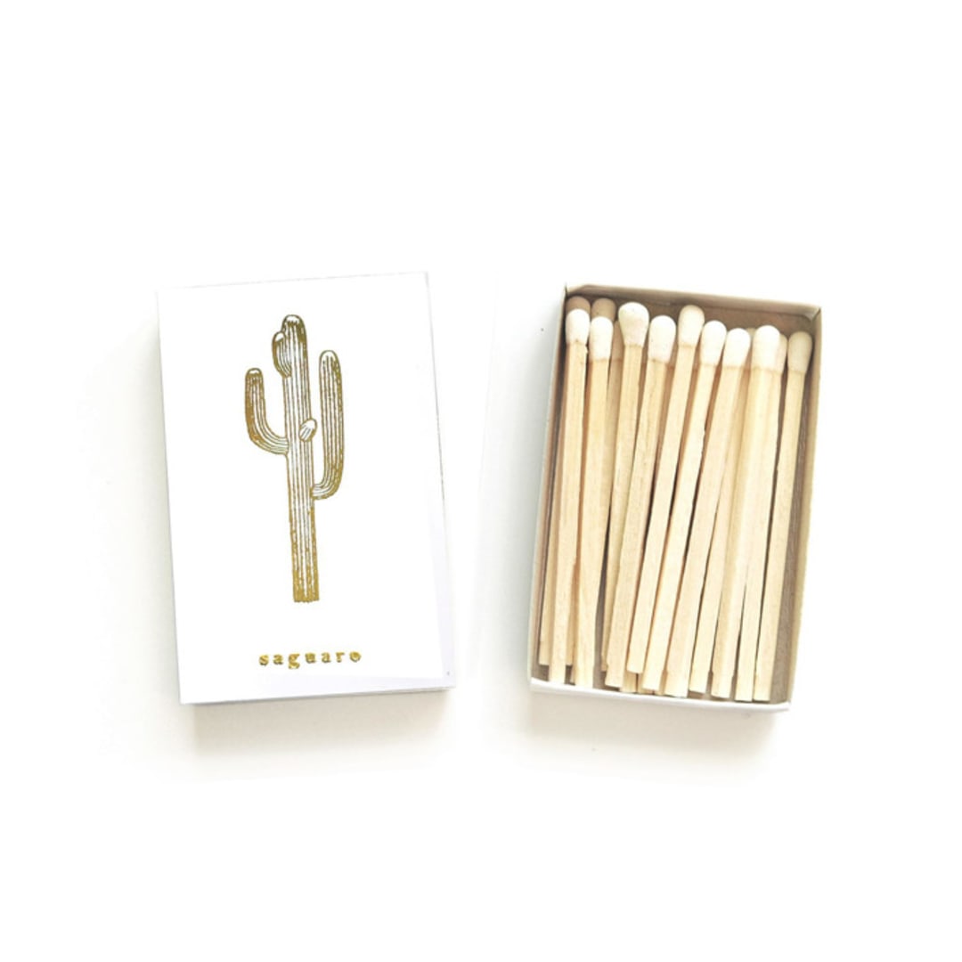 "Saguaro Cactus Matchbox, Gold on White" - Matchbooks and Matches in white by Jessica Cunningham