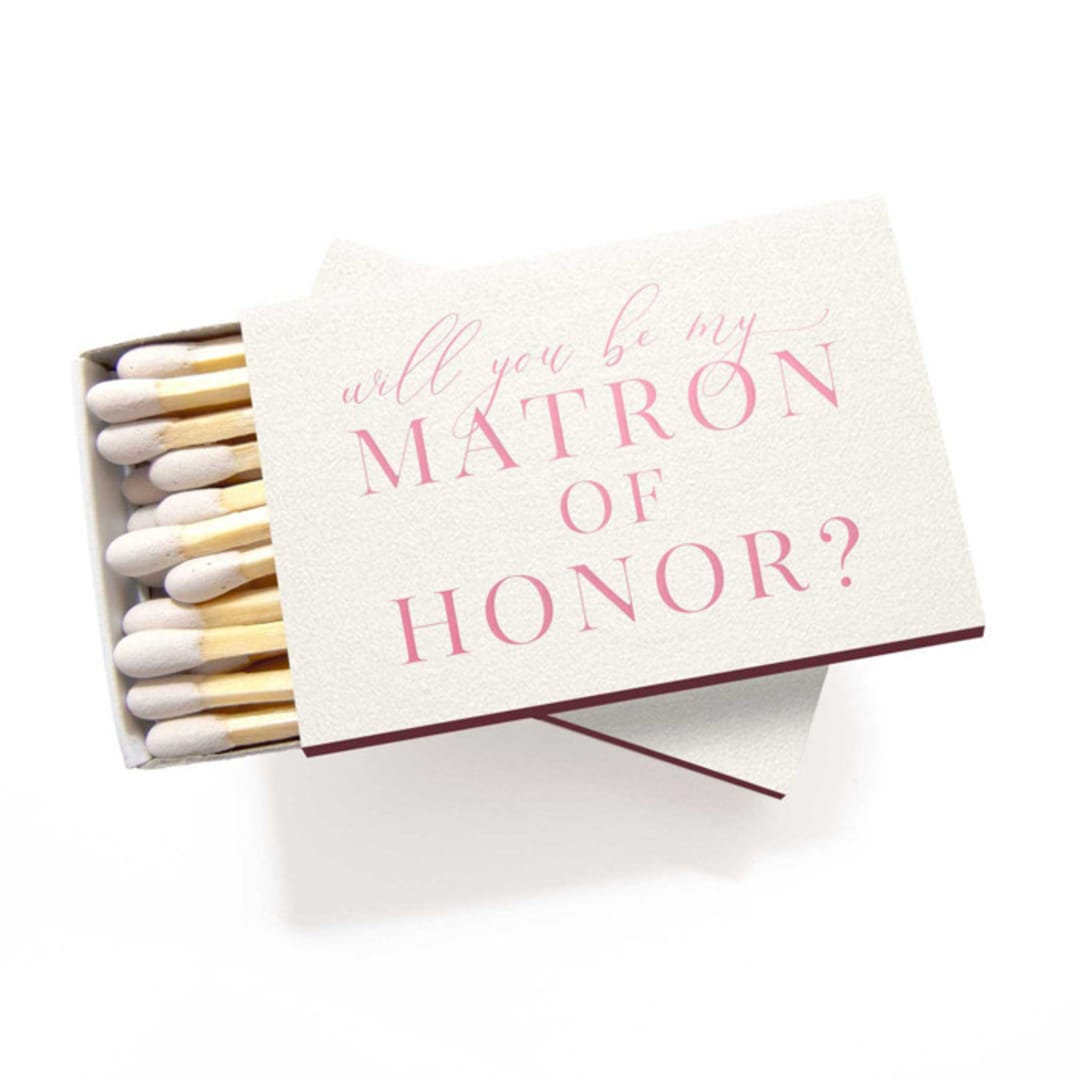"Will You Be My Matron of Honor Matchbox" - Matchbooks and Matches in pink by Tea and Becky