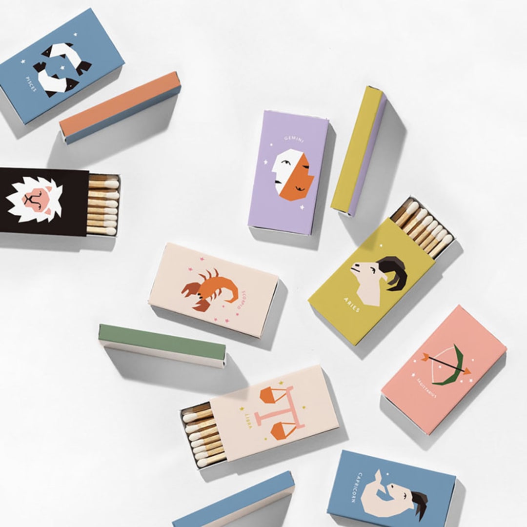 "Color Pop Zodiac Matchboxes, Pack of 12" - Matchbooks and Matches in natural by ForYourParty