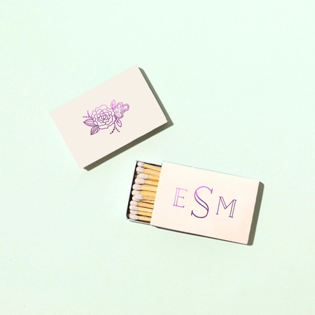 "Monogram Flower Matchbox, set of 100" - Matchbooks and Matches in natural by ForYourParty