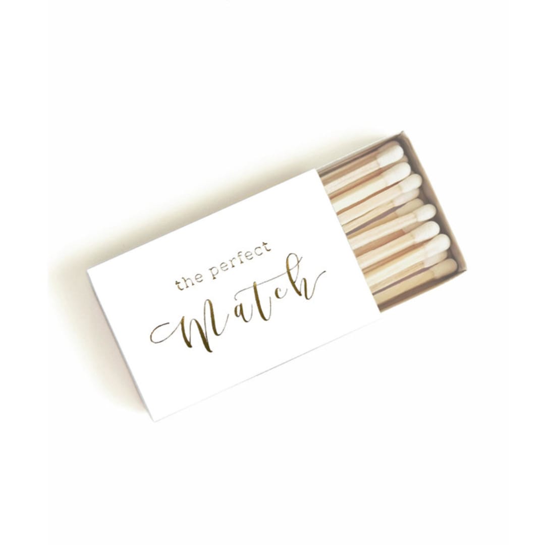 "The Perfect Match Matchbox, Gold on White" - Matchbooks and Matches in white by Jessica Cunningham