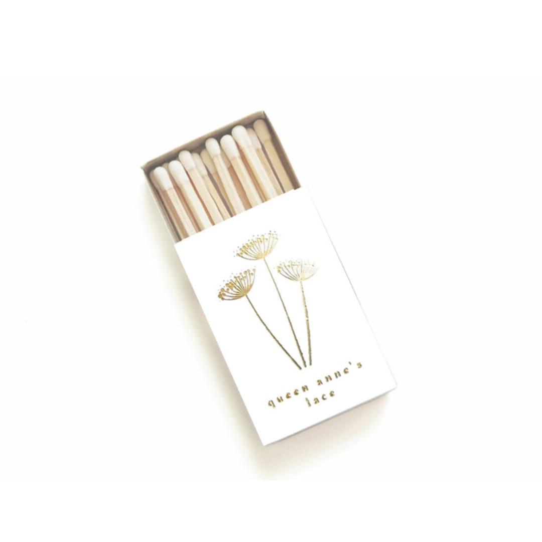 "Queen Anne's Lace Matchbox, Gold on White" - Matchbooks and Matches in white by Jessica Cunningham
