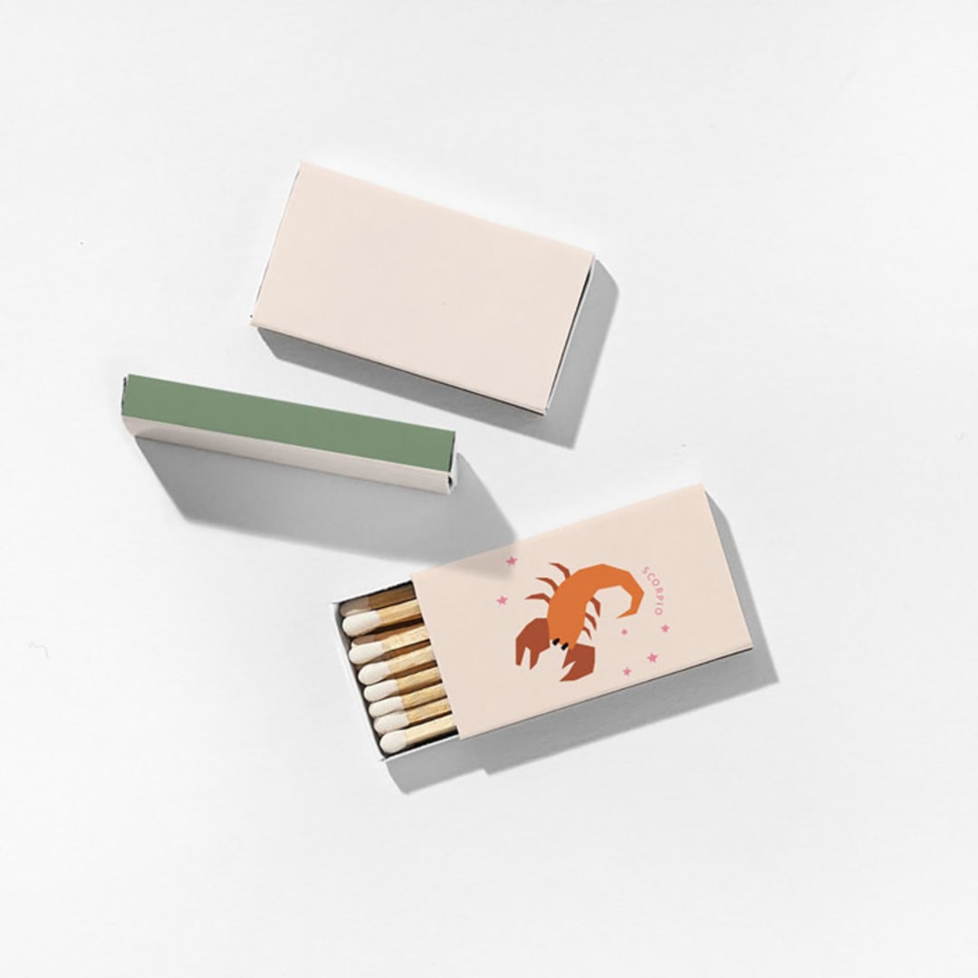 "Color Pop Scorpio Matchboxes, Pack of 4" - Matchbooks and Matches in clear by ForYourParty