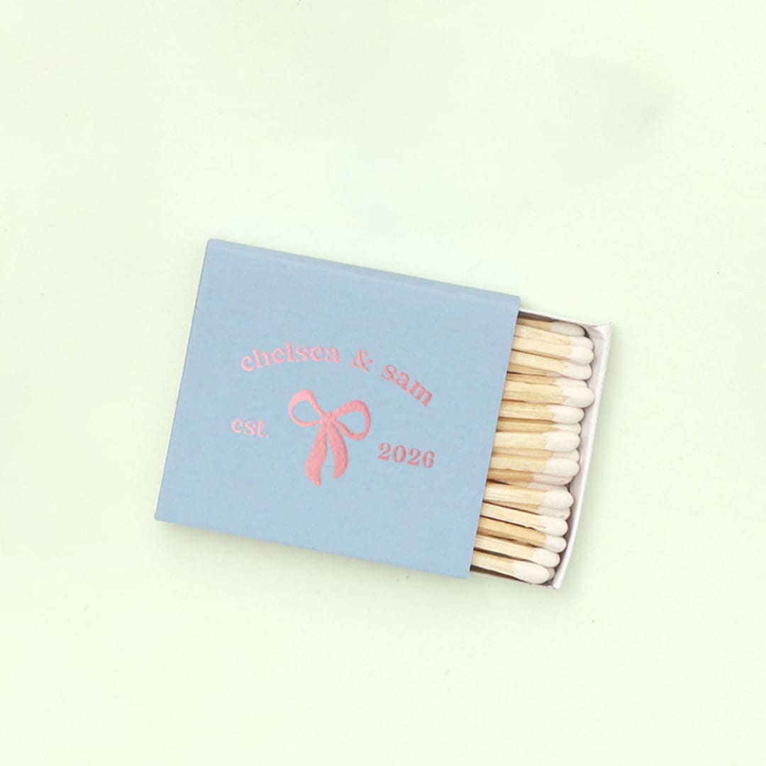 "Eternal Bond Bow Matchbox, set of 100" - Matchbooks and Matches in blue by ForYourParty