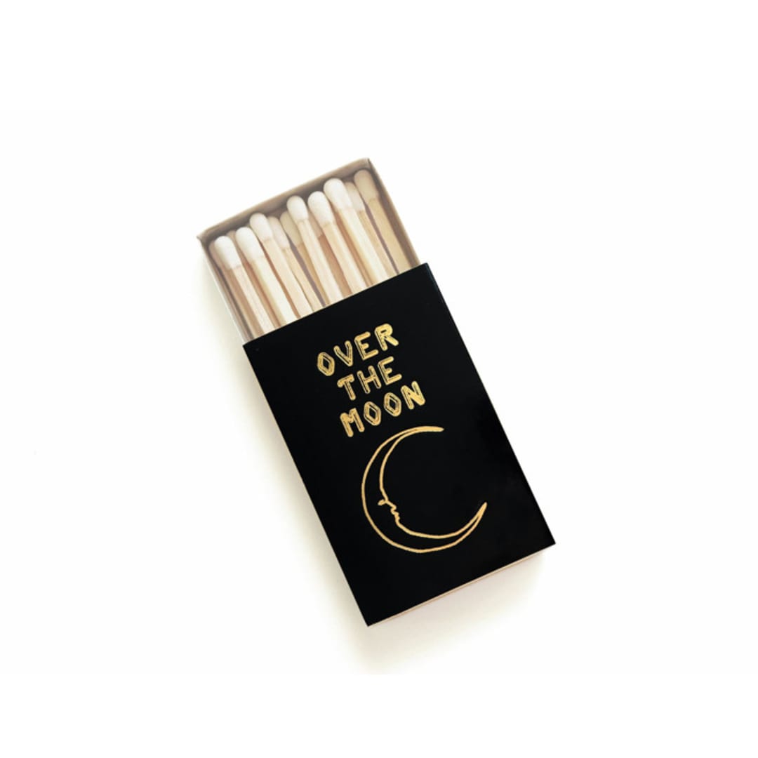Over the Moon Matchbox, Gold on Black