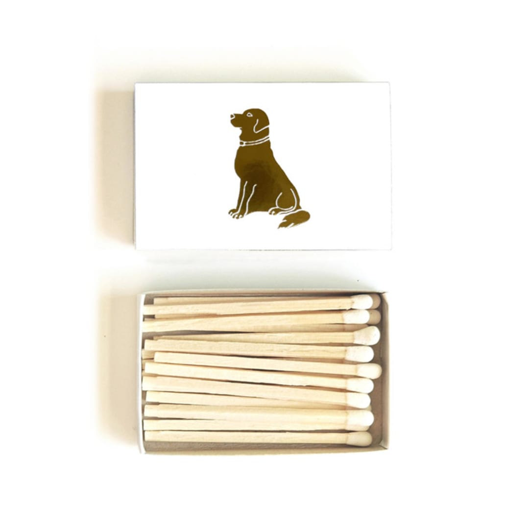 "Labrador Retriever Dog Matchbox, Gold on White" - Matchbooks and Matches in white by Jessica Cunningham