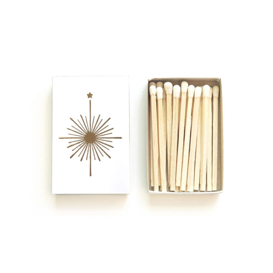 "Compass Rose Matchbox, Gold on White" - Matchbooks and Matches in white by Jessica Cunningham
