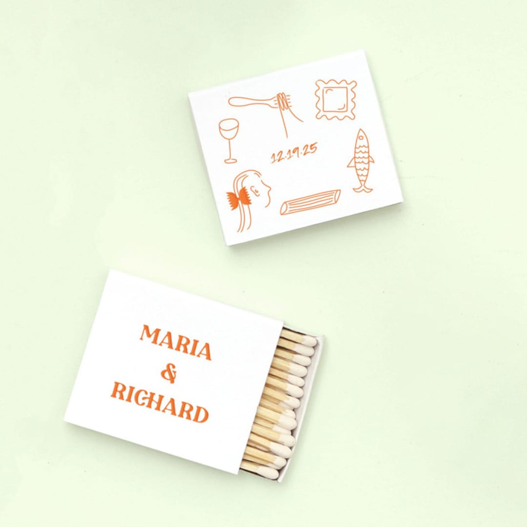"Pasta Party Hand Drawn Matchbox, set of 100" - Matchbooks and Matches in white by ForYourParty