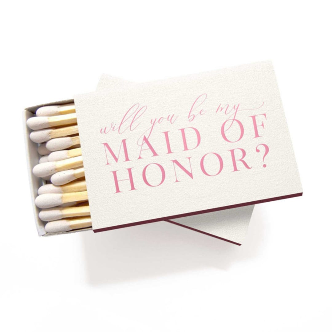 "Will You Be My Maid of Honor Matchbox" - Matchbooks and Matches in pink by Tea and Becky