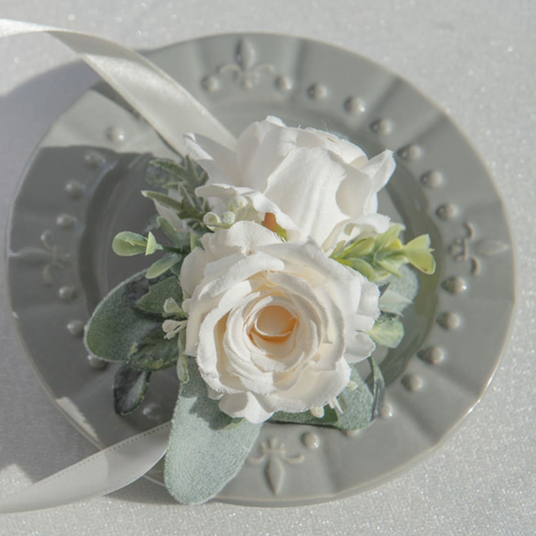 "Ivory Rose Wrist Corsage" - Corsages in blue by Bird of Paradise OS