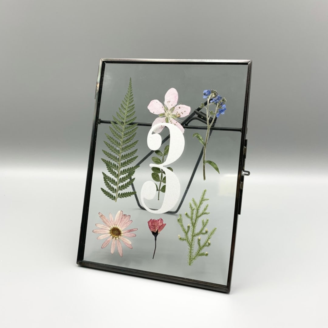 "Wedding Table Number Black Glass Pressed Flower Frame" - Table Numbers in black by Christine OMalley