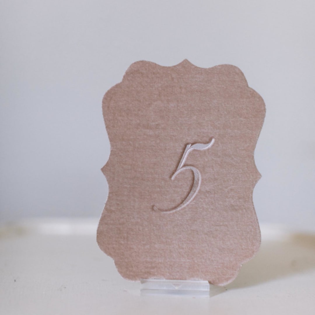 "Mushroom Script Scroll Table Number" - Table Numbers in beige by Velvet Raptor