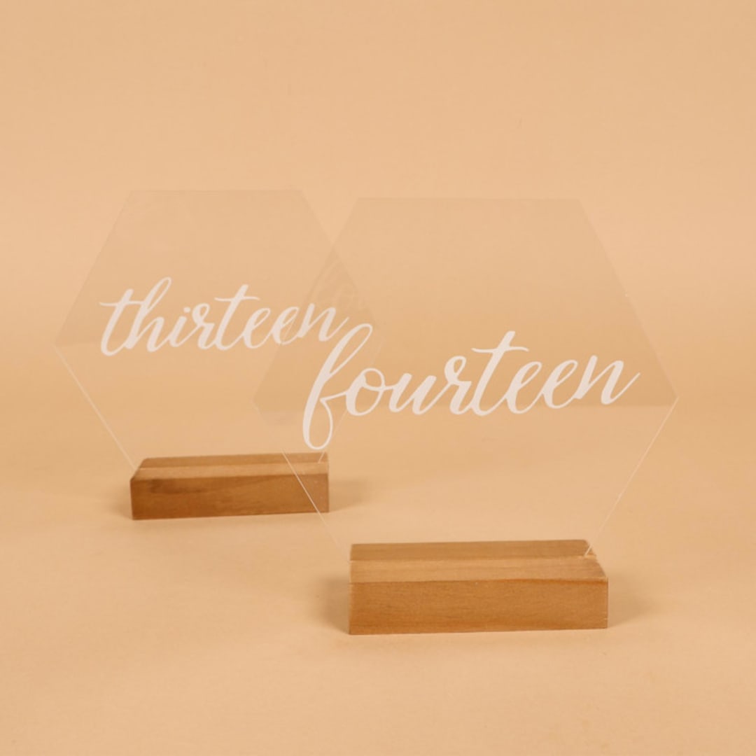 "Acrylic Table Number | Set “11-15” | Hexagon" - Table Numbers in clear by Hanna Roberts