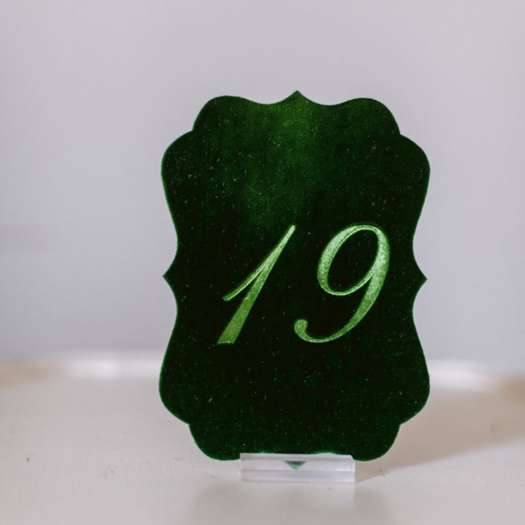 "Emerald Script Scroll Table Number" - Table Numbers in green by Velvet Raptor
