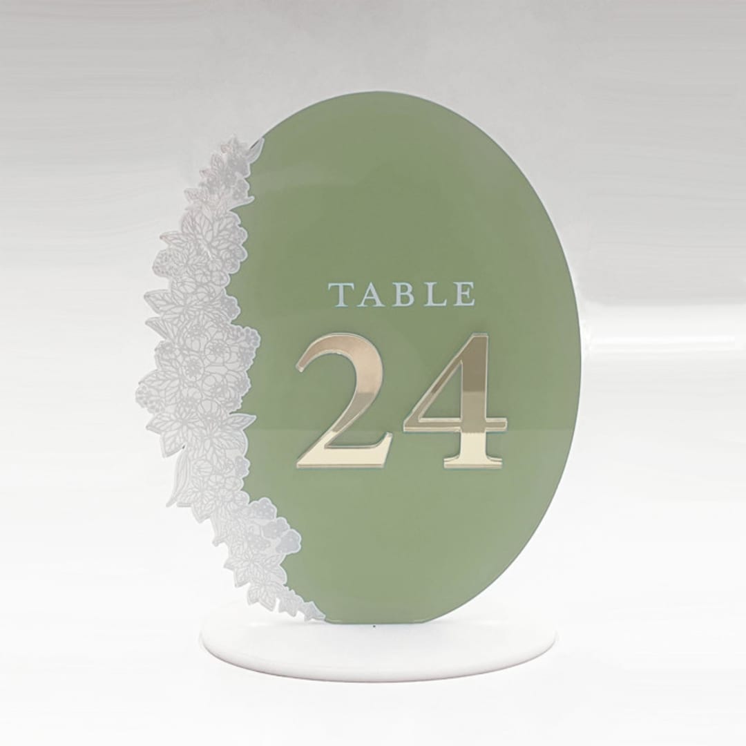 "Oval Printed Acrylic Table Numbers w/ Gold Mirror Numbers" - Table Numbers in clear by Artifacture